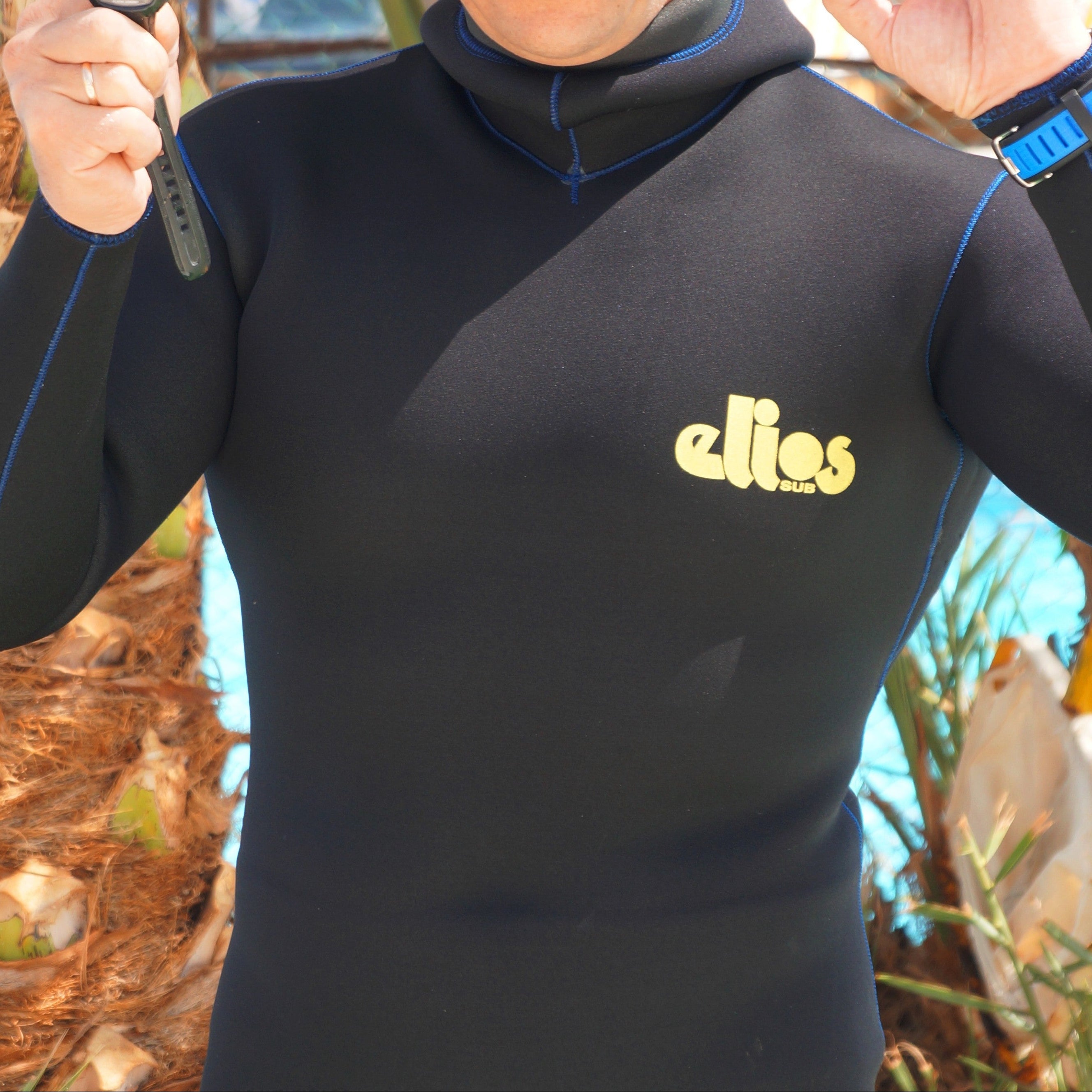 Black lining with blue stitching